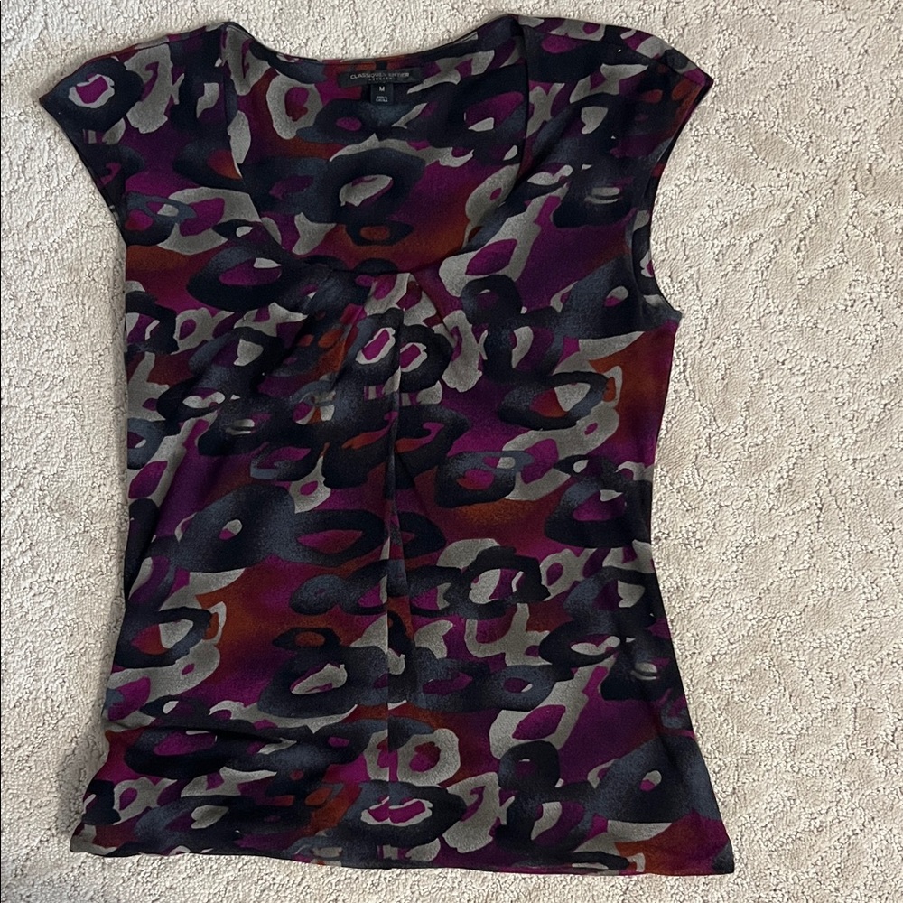 Classiques Entier Purple, Black & Olive Geometric Print Cap Sleeve Top